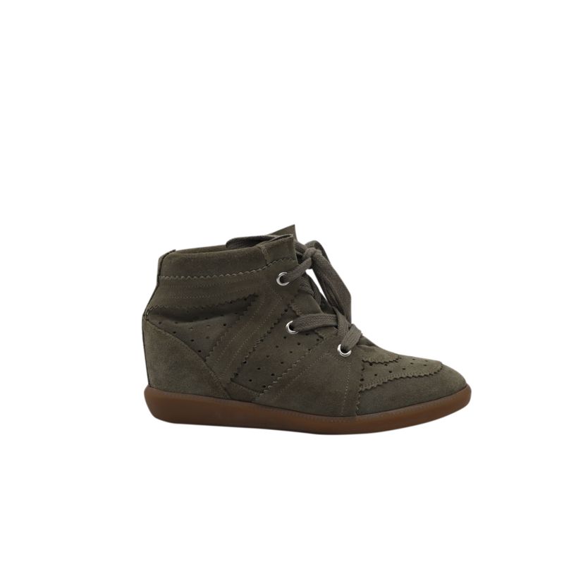 Isabel Marant Bobby Wedge Lace Up Sneakers In Green Suede